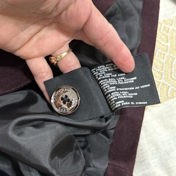 (W3) London Fog Wool Blend Zip Up Hooded Coat, Wine Red, Size L - Picture 12 of 14